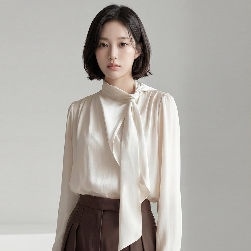 GIEMAR SHIRRING TIE BLOUSE 5 COLOR Shirring tie blouse five colors