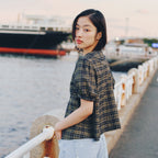 MUSED Mused Pintuck Hand Emb Blouse - Khaki Check