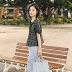 MUSED Mused Pintuck Hand Emb Blouse - Khaki Check