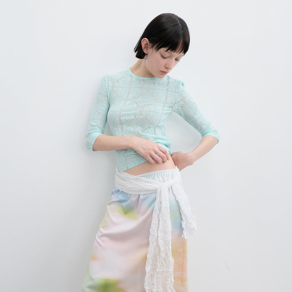 YUNSÉ [3rd reorder] Lace 3/4 Sleeve Tee (Mint)