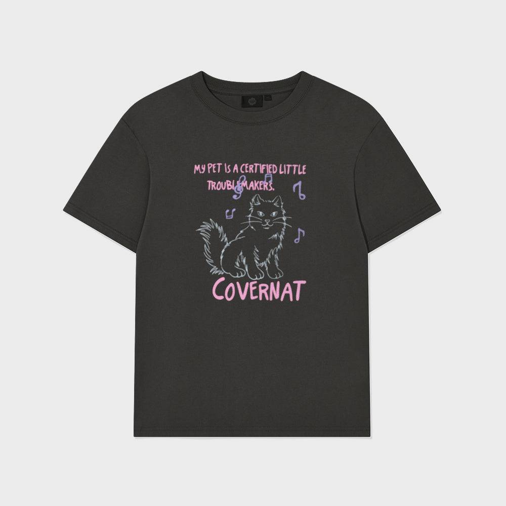 COVERNAT WOMAN Women's Overfit Cat Graphic T-Shirt Charcoal