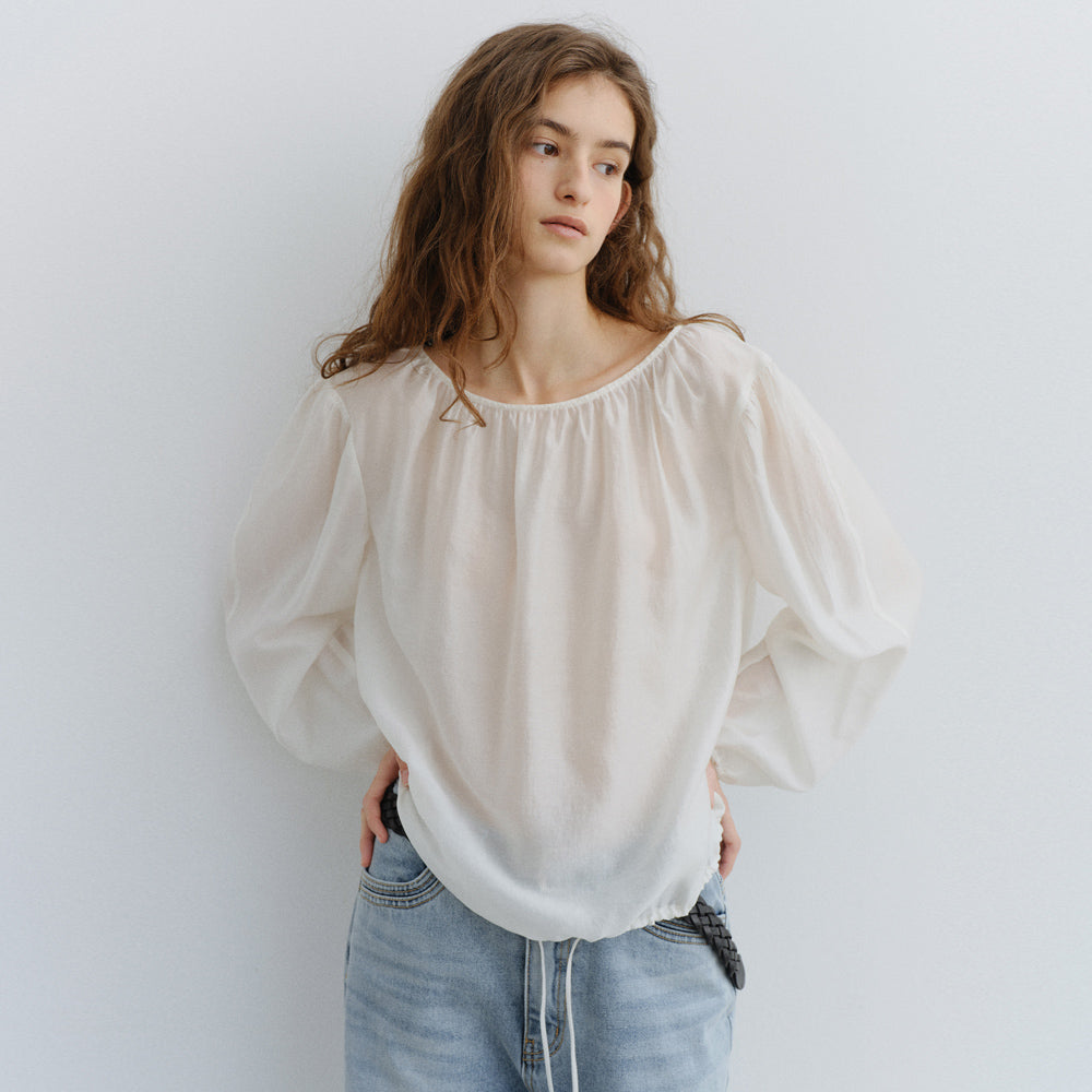 URAGO Sheer shirring blouse_2colors