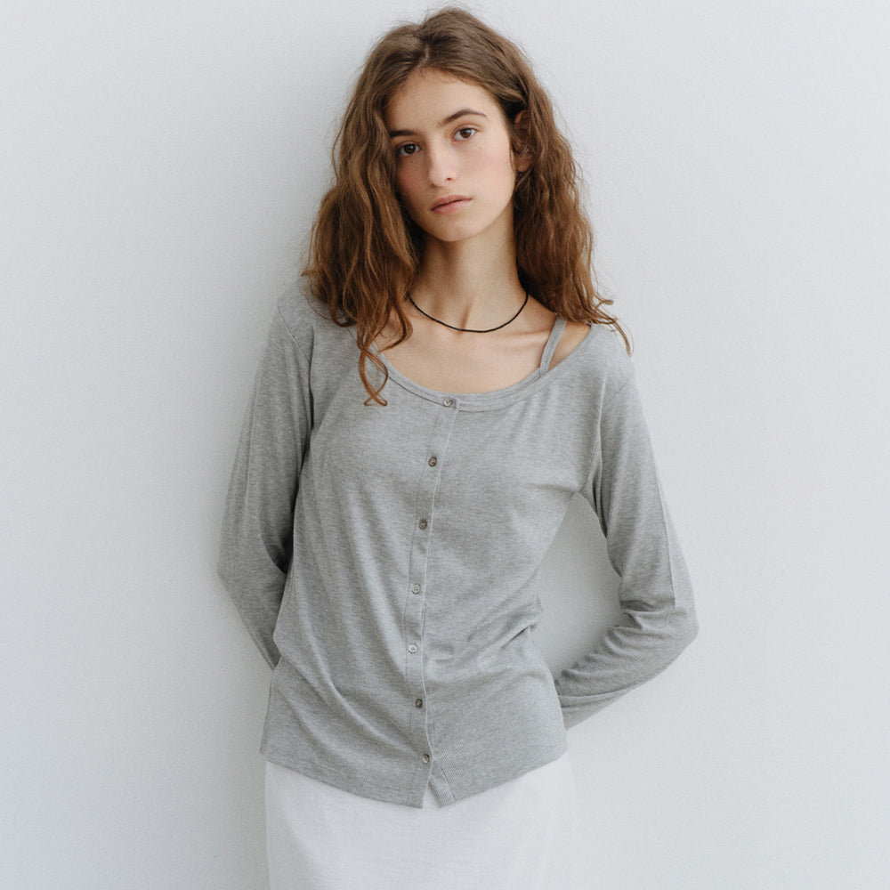 URAGO Ribbed sleeveless cardigan set_3colors