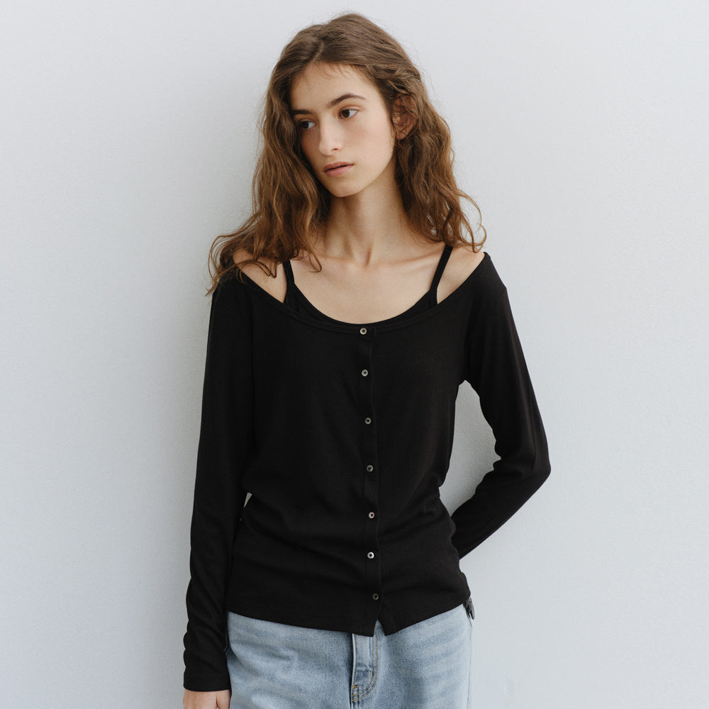 URAGO Ribbed sleeveless cardigan set_3colors
