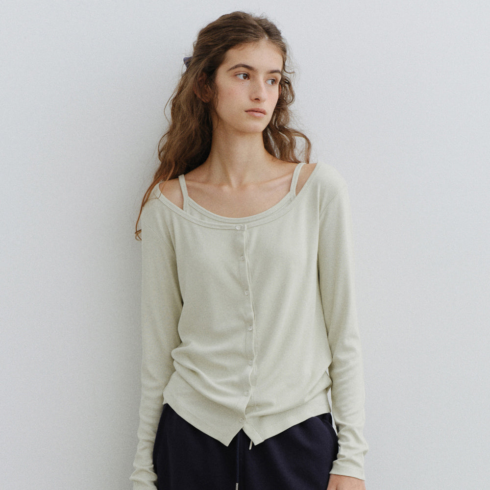 URAGO Ribbed sleeveless cardigan set_3colors