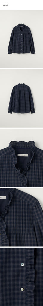 BLANK03 check pin-tuck blouse (navy)