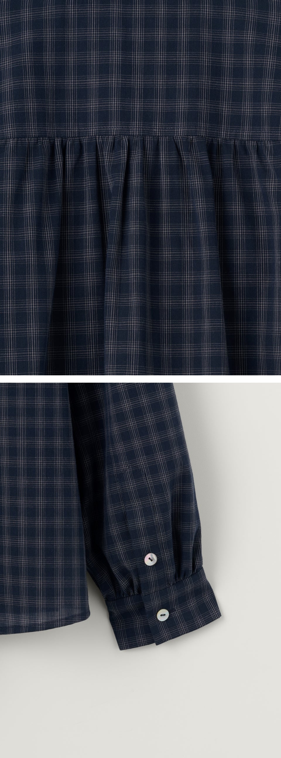 BLANK03 check pin-tuck blouse (navy)