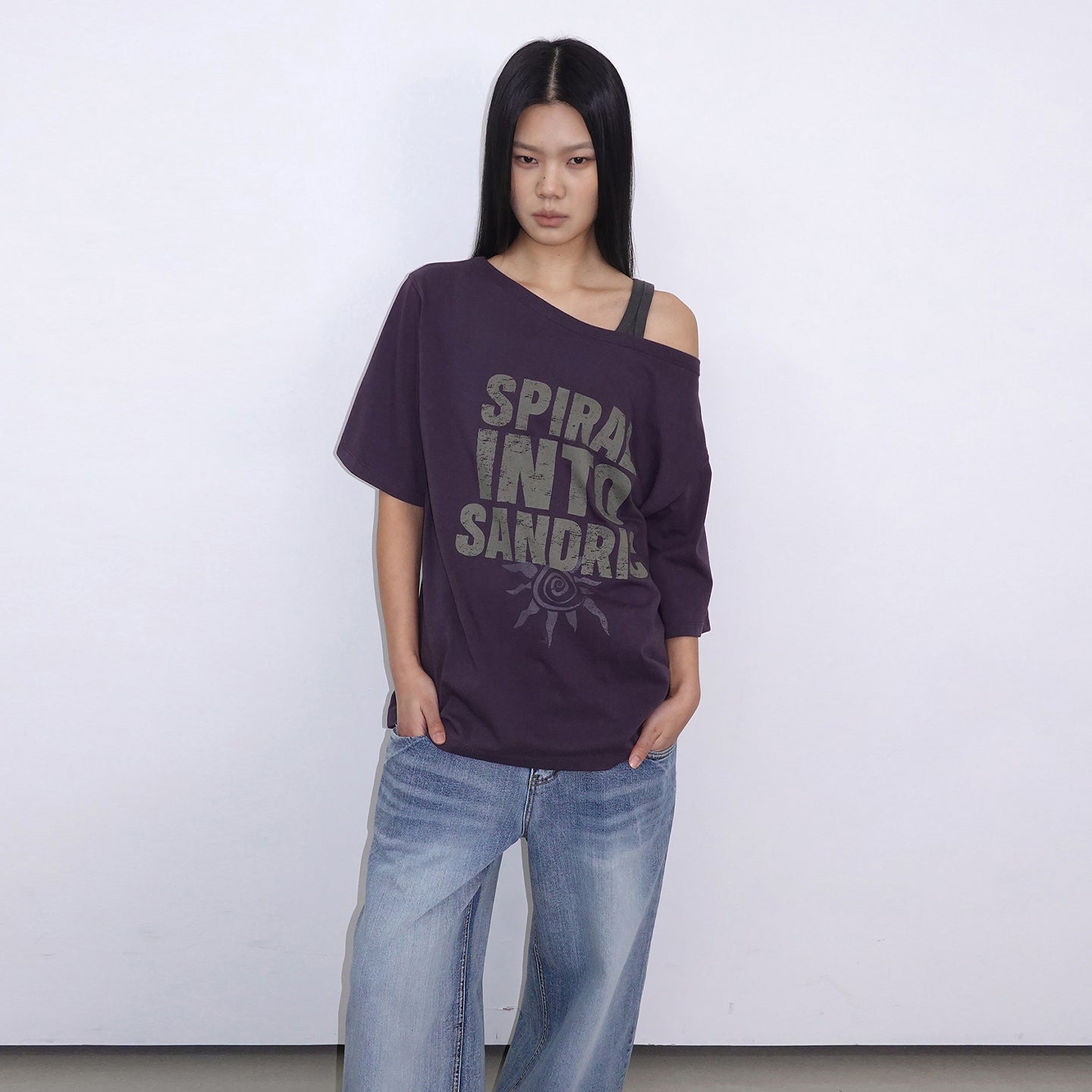 SANDRIC One Shoulder Printed T-shirt_Purple
