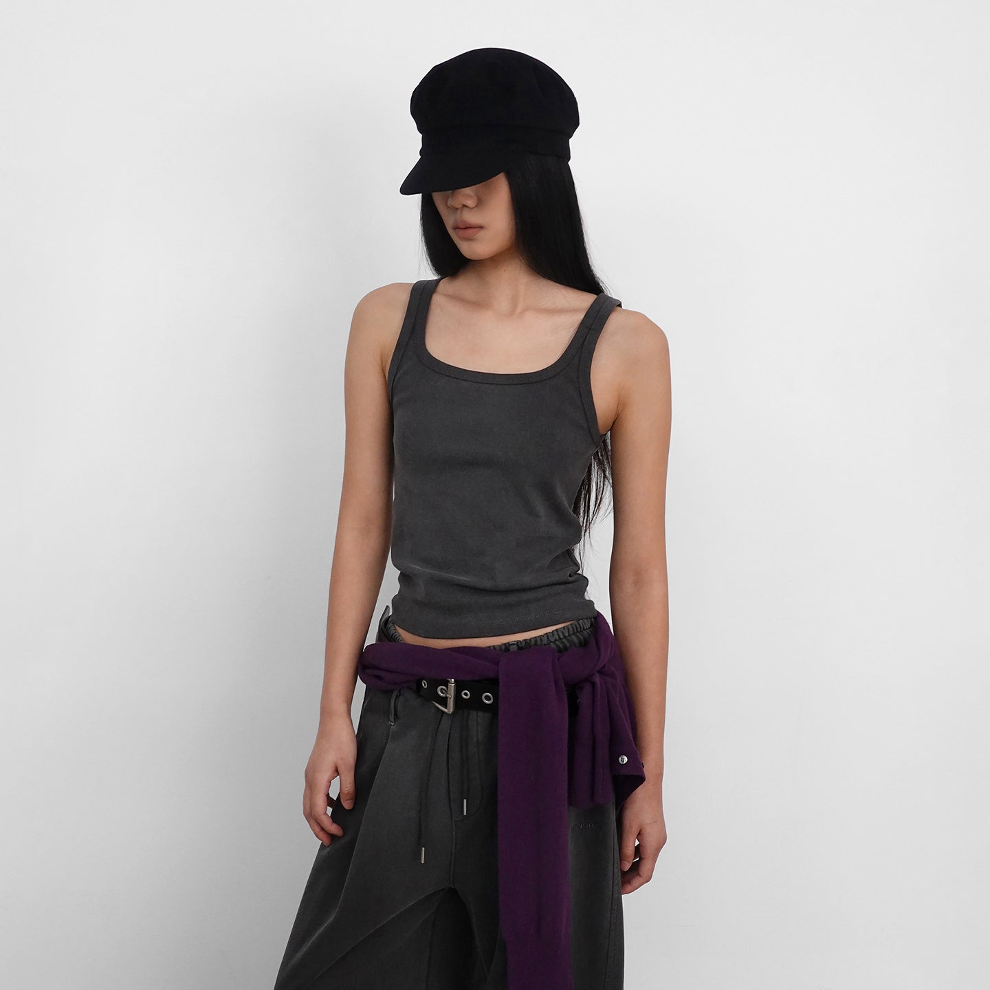 SANDRIC Basic Halter Sleeveless Top_Charcoal