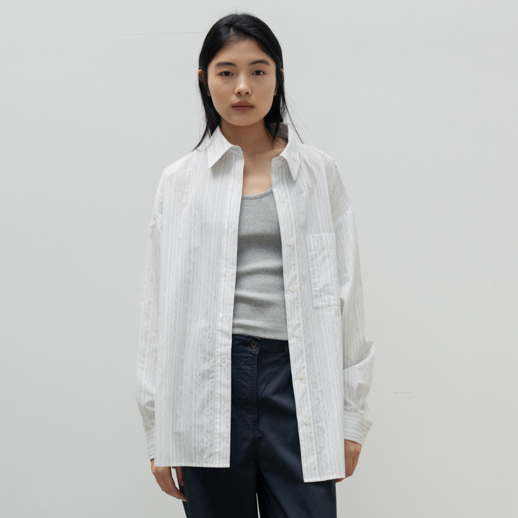 NCSSRY Oversized Cotton Breeze Stripe Shirt (White)