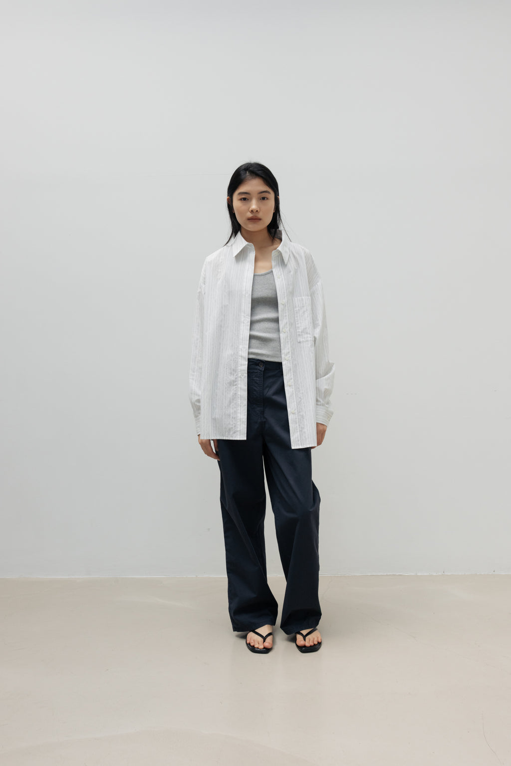 NCSSRY Oversized Cotton Breeze Stripe Shirt (White)