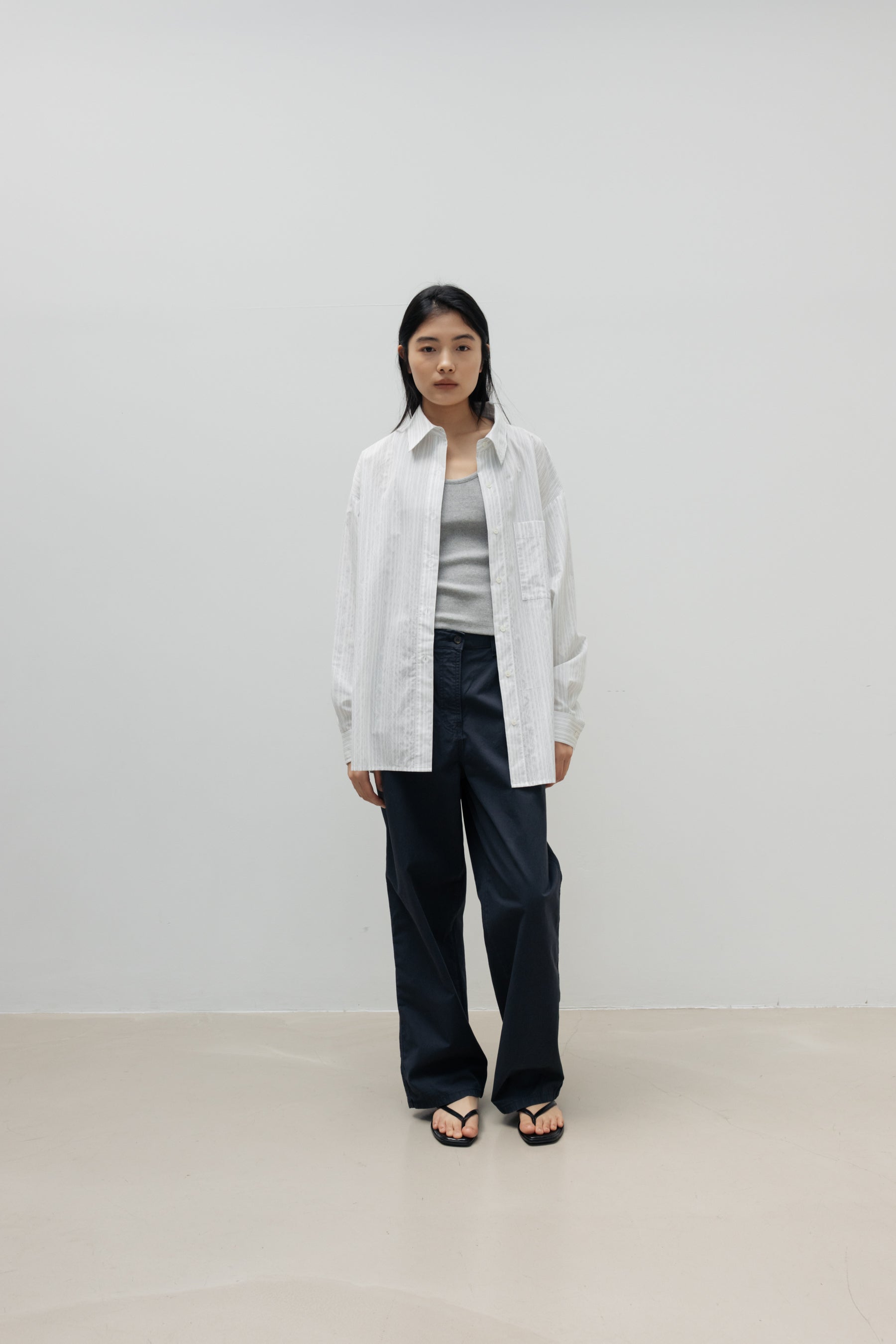 NCSSRY Oversized Cotton Breeze Stripe Shirt (White)