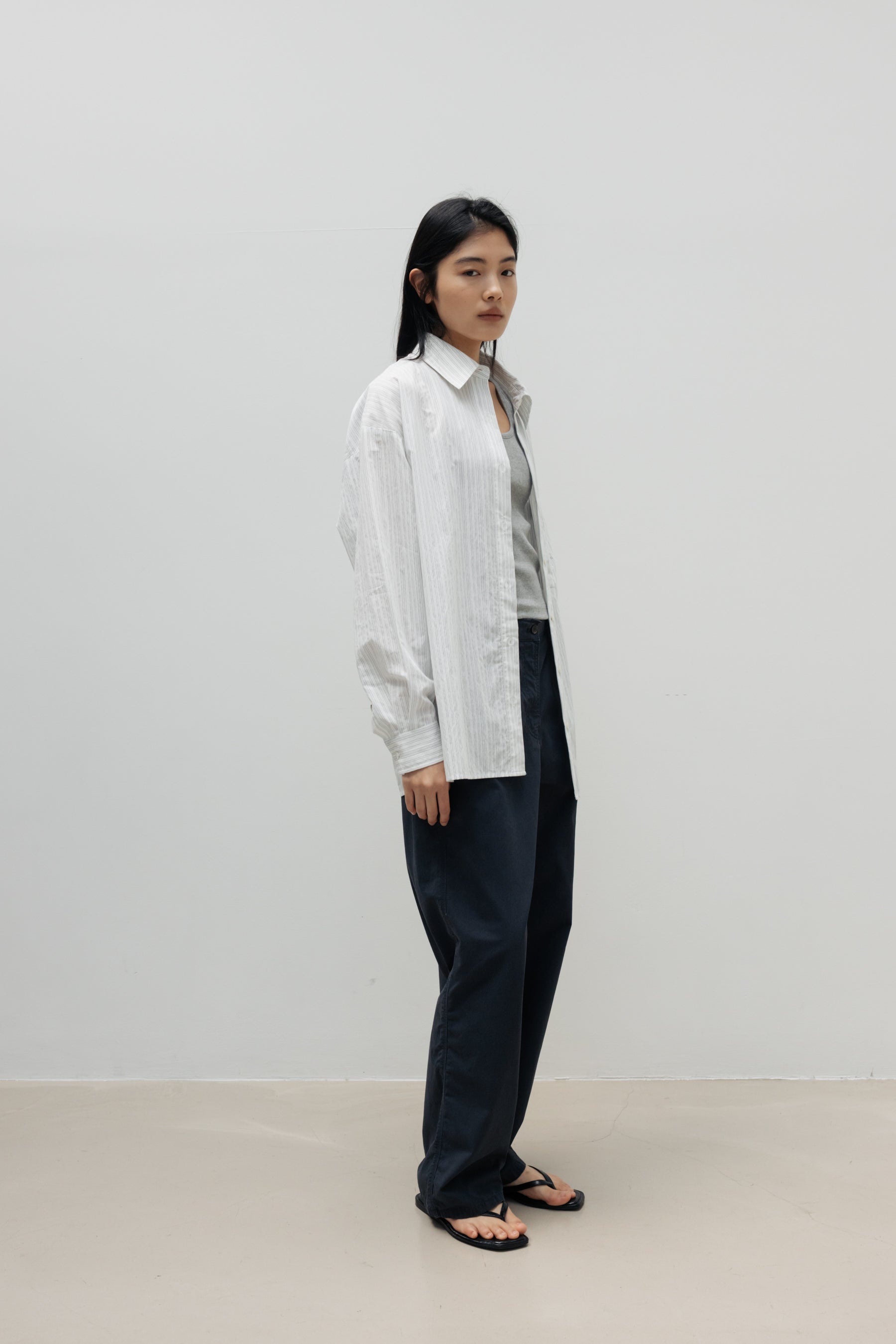 NCSSRY Oversized Cotton Breeze Stripe Shirt (White)
