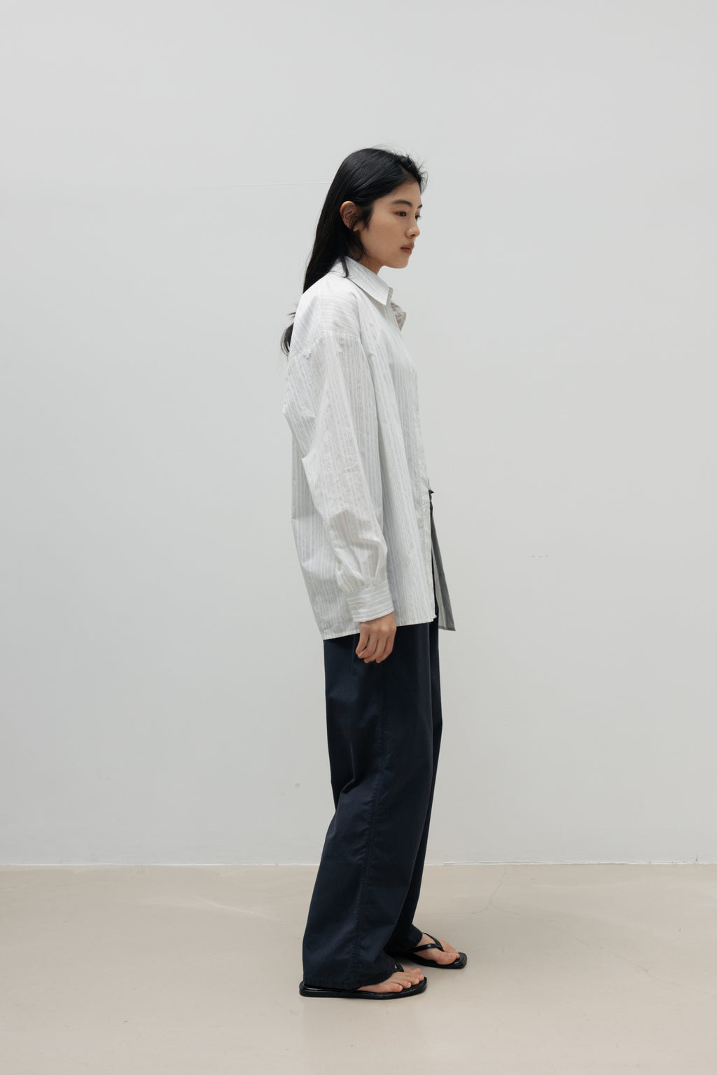 NCSSRY Oversized Cotton Breeze Stripe Shirt (White)