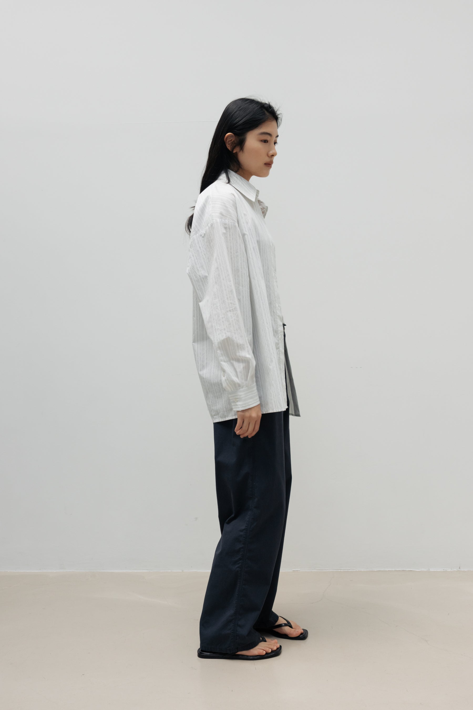 NCSSRY Oversized Cotton Breeze Stripe Shirt (White)