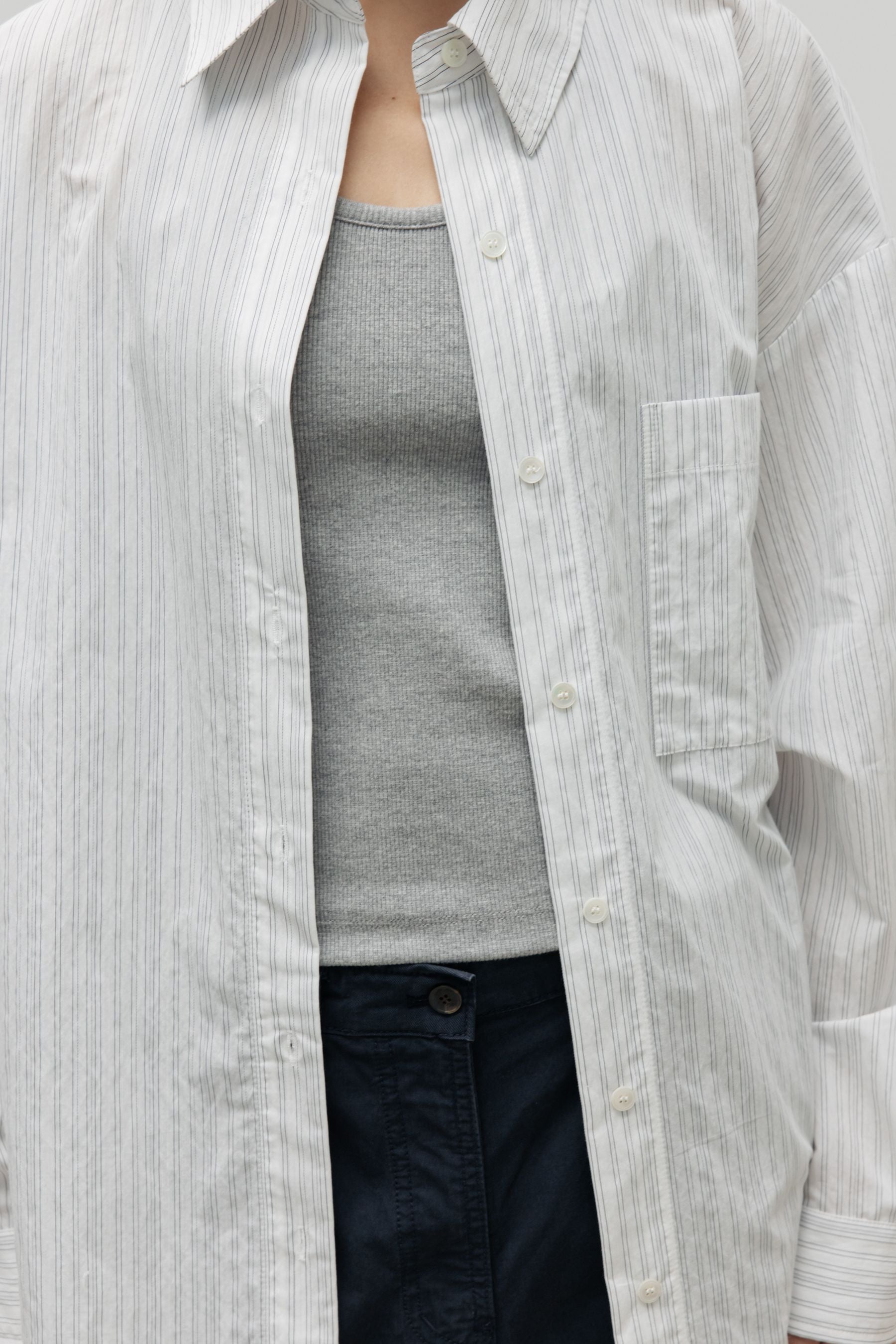 NCSSRY Oversized Cotton Breeze Stripe Shirt (White)