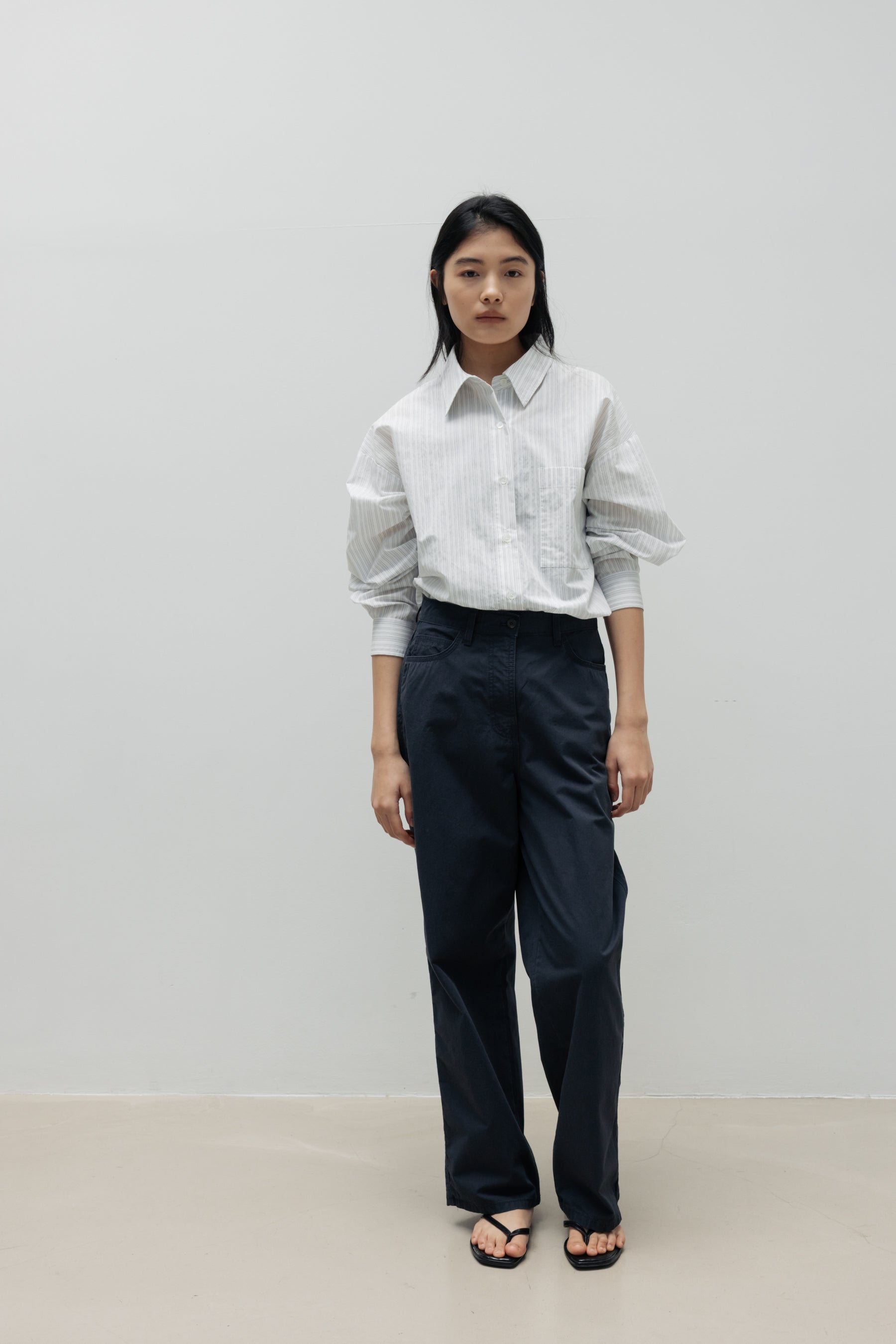 NCSSRY Oversized Cotton Breeze Stripe Shirt (White)