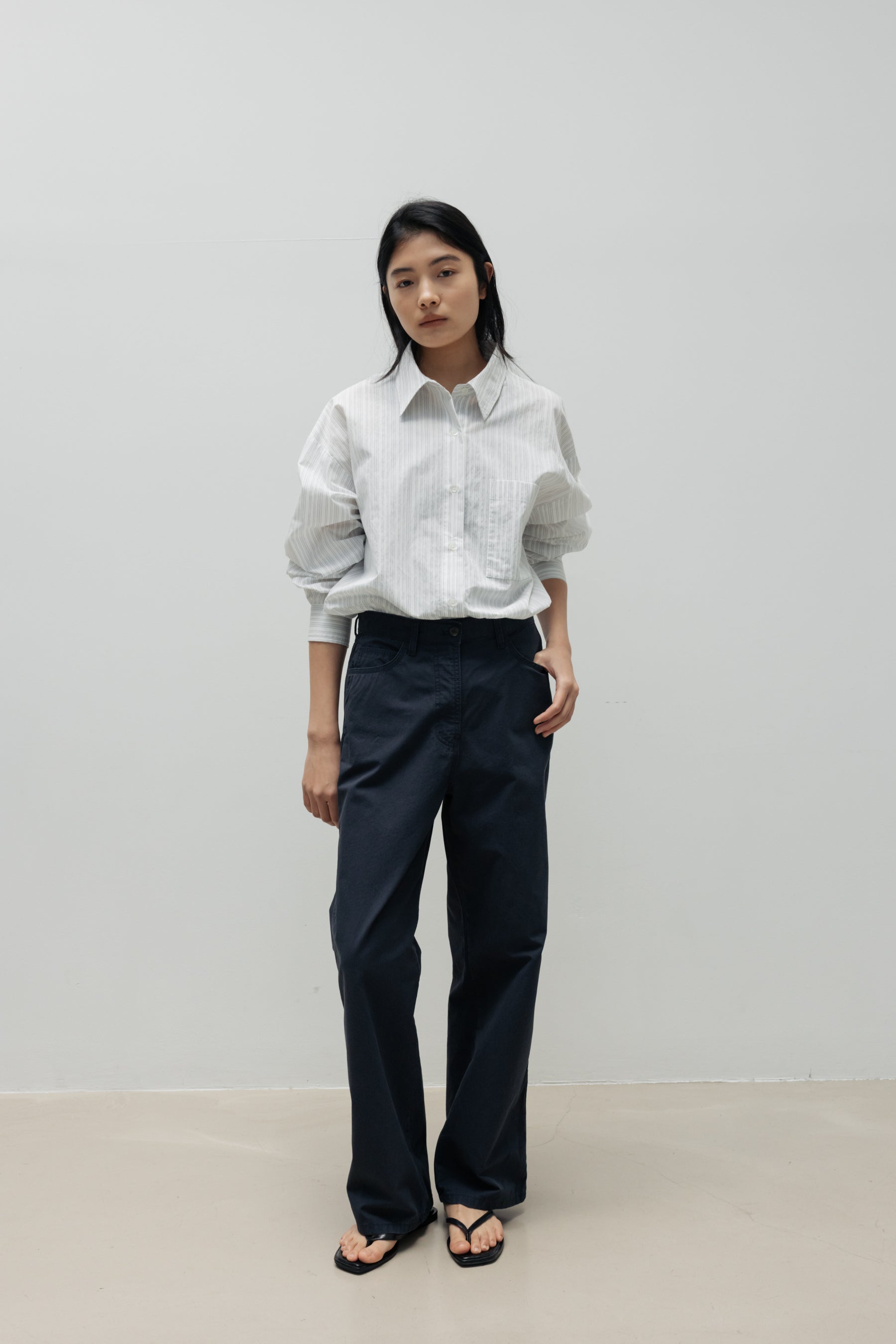 NCSSRY Oversized Cotton Breeze Stripe Shirt (White)