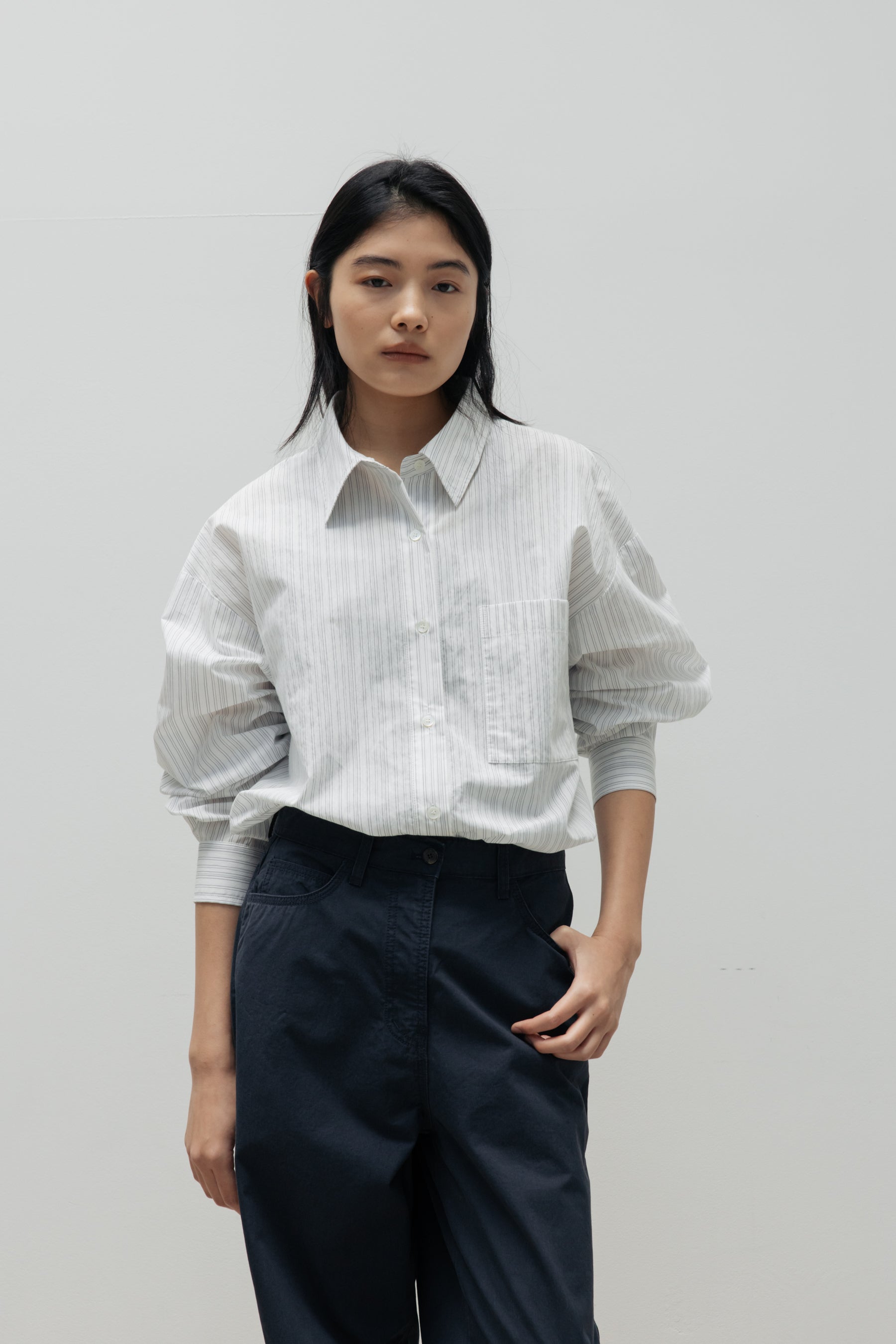 NCSSRY Oversized Cotton Breeze Stripe Shirt (White)