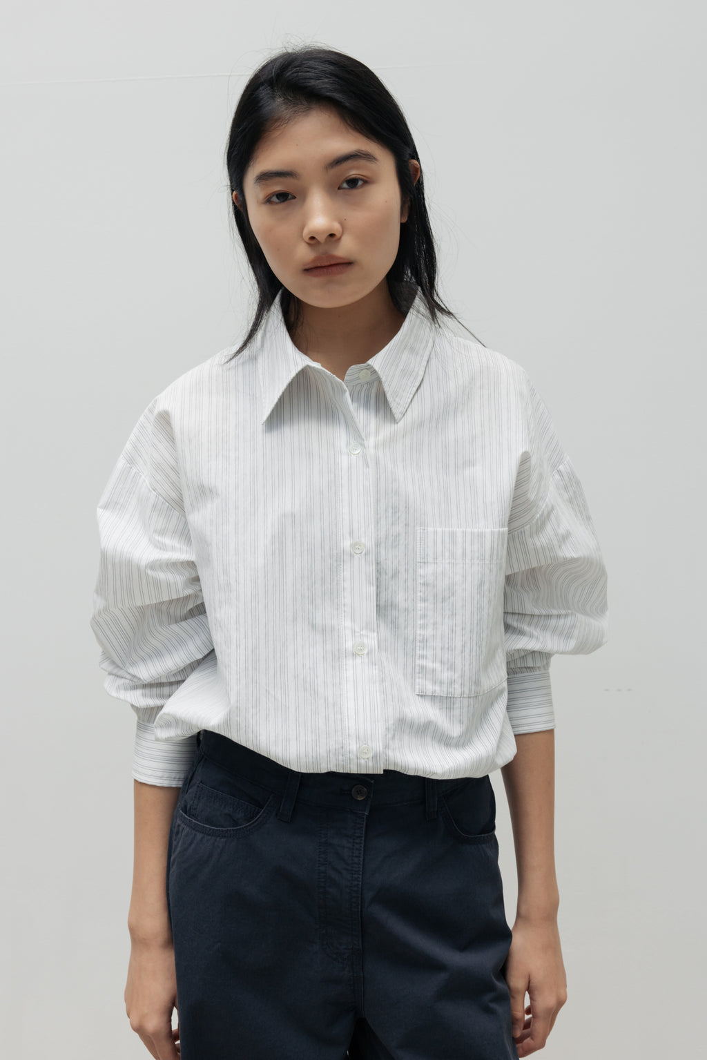 NCSSRY Oversized Cotton Breeze Stripe Shirt (White)