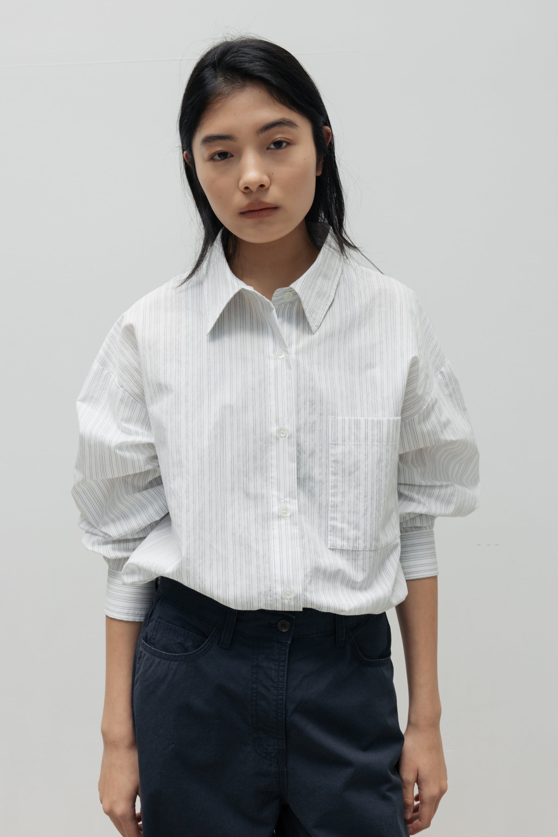 NCSSRY Oversized Cotton Breeze Stripe Shirt (White)