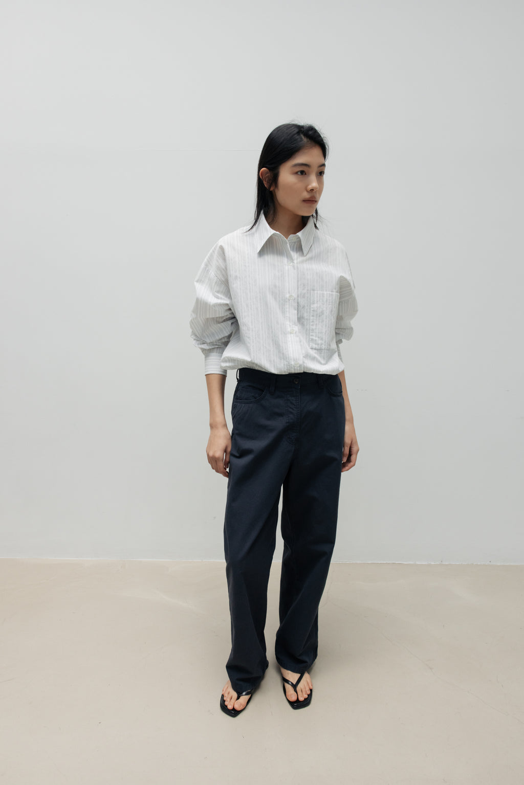NCSSRY Oversized Cotton Breeze Stripe Shirt (White)