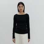 NCSSRY Slim Ribbed Boat Neck Top (Black)