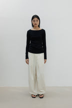 NCSSRY Slim Ribbed Boat Neck Top (Black)