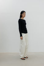 NCSSRY Slim Ribbed Boat Neck Top (Black)