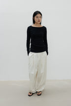 NCSSRY Slim Ribbed Boat Neck Top (Black)