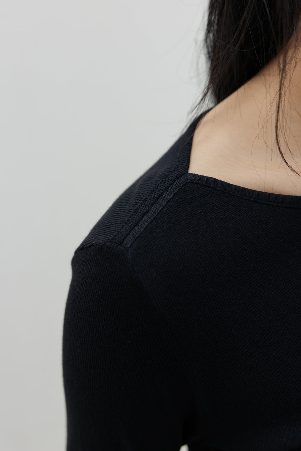 NCSSRY Slim Ribbed Boat Neck Top (Black)