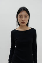NCSSRY Slim Ribbed Boat Neck Top (Black)