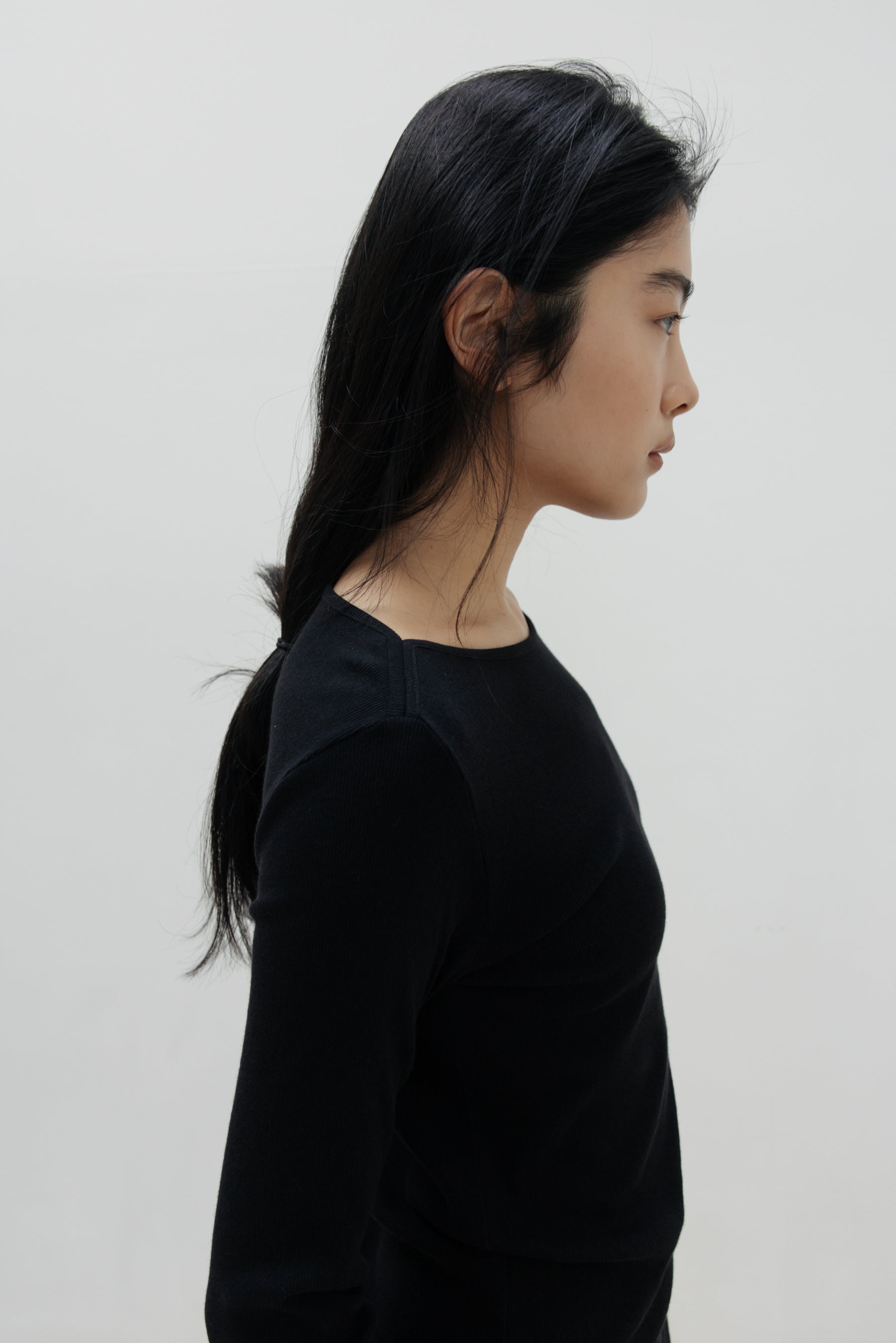 NCSSRY Slim Ribbed Boat Neck Top (Black)