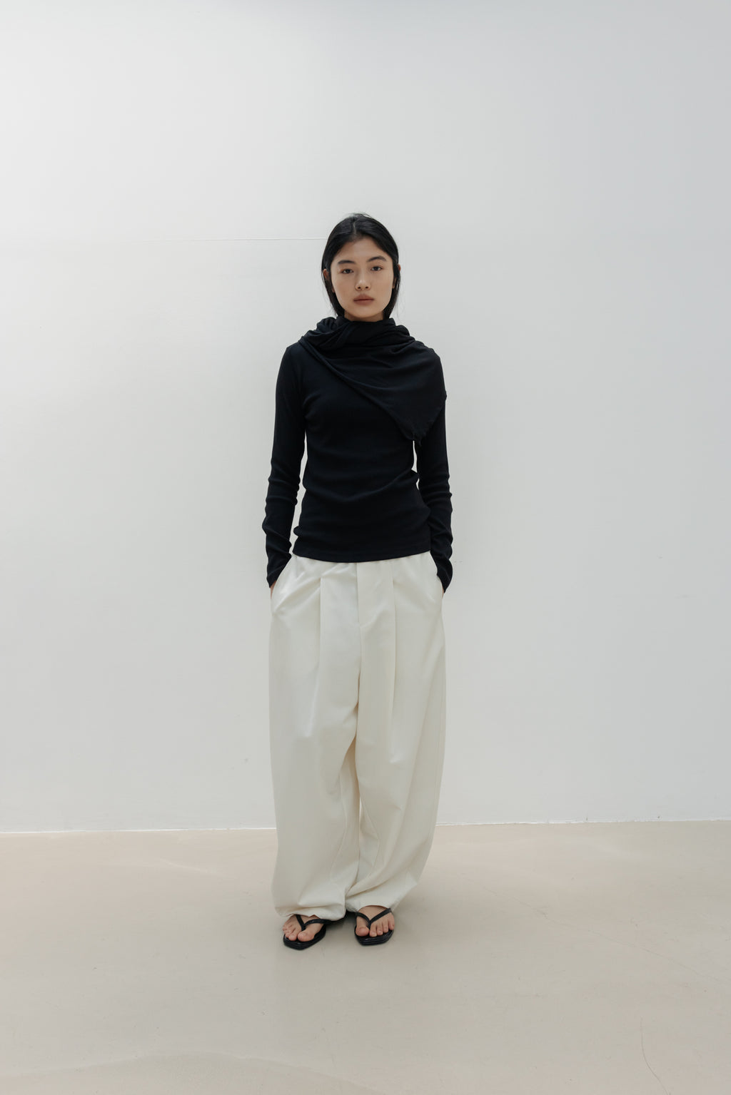 NCSSRY Slim Ribbed Boat Neck Top (Black)