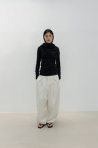 NCSSRY Slim Ribbed Boat Neck Top (Black)