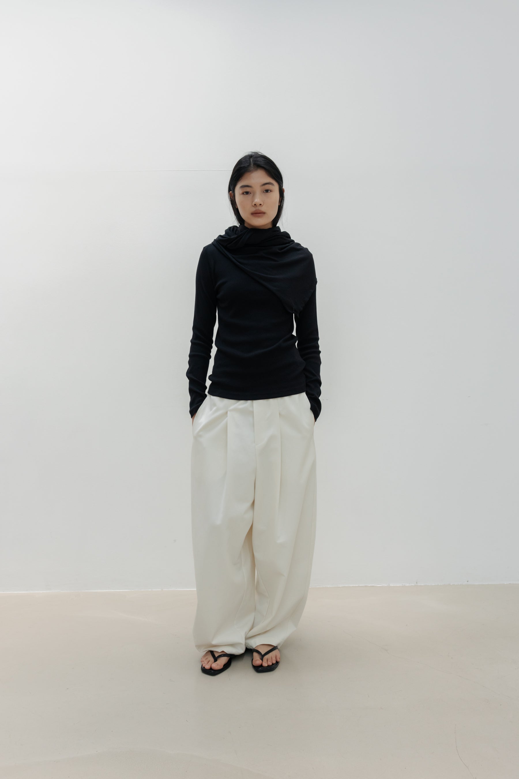 NCSSRY Slim Ribbed Boat Neck Top (Black)