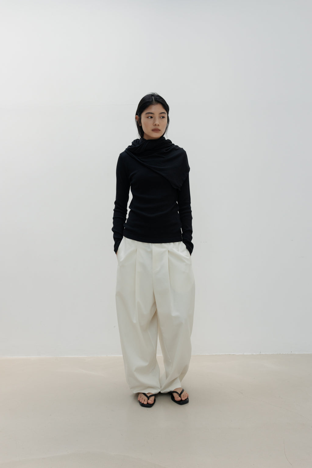 NCSSRY Slim Ribbed Boat Neck Top (Black)