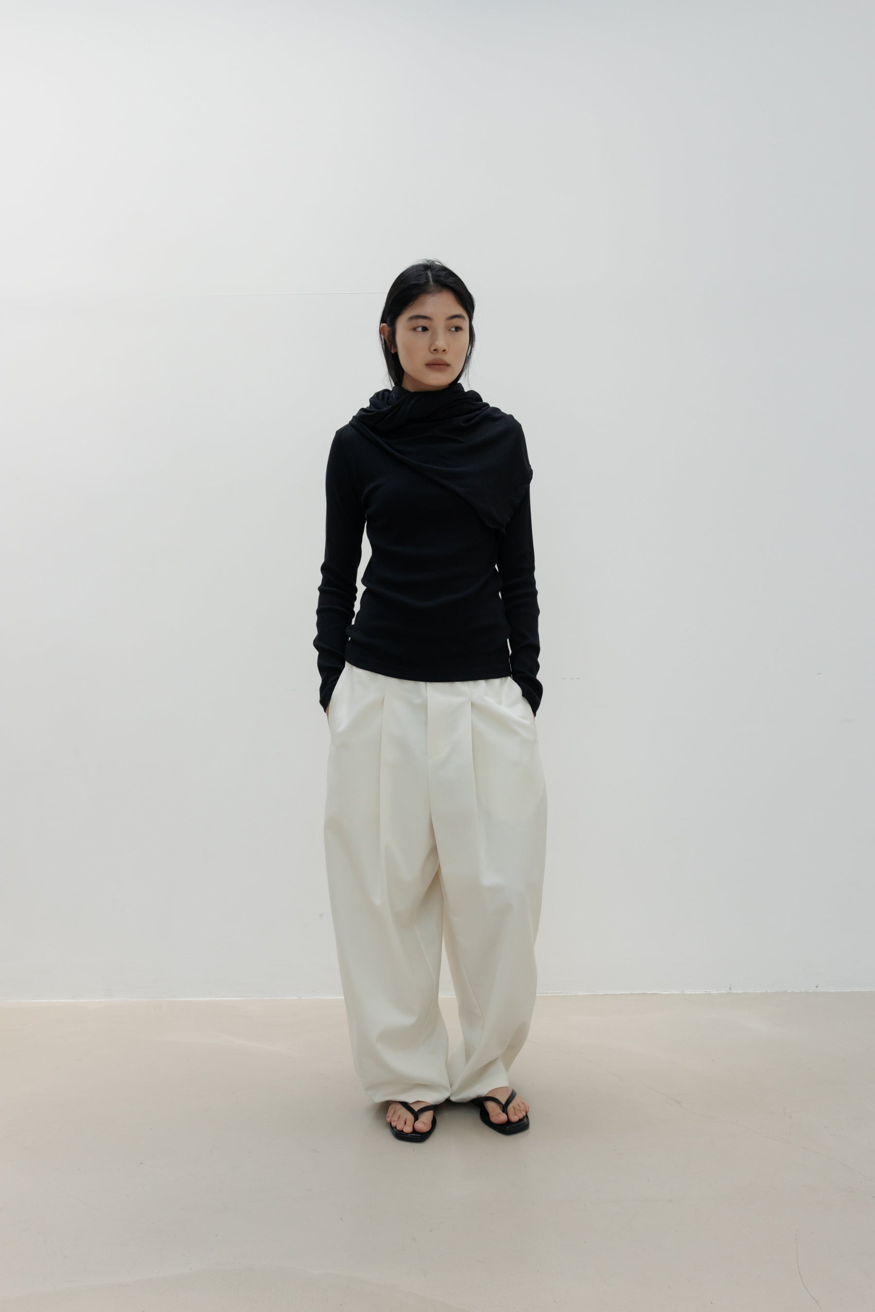 NCSSRY Slim Ribbed Boat Neck Top (Black)