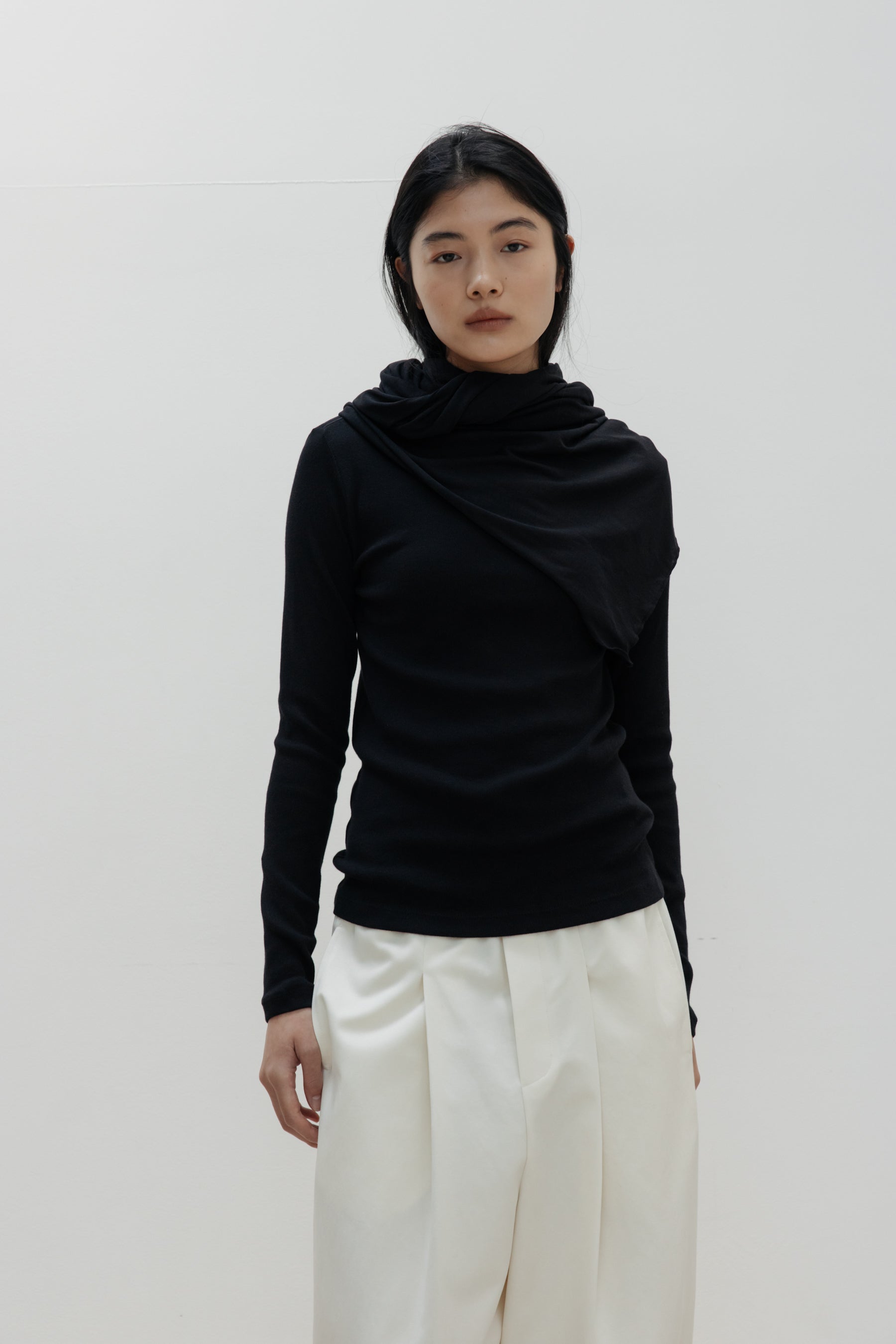 NCSSRY Slim Ribbed Boat Neck Top (Black)