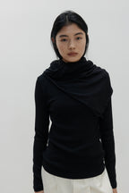 NCSSRY Slim Ribbed Boat Neck Top (Black)