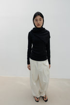 NCSSRY Slim Ribbed Boat Neck Top (Black)