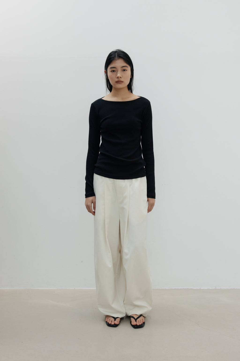 NCSSRY Slim Ribbed Boat Neck Top (Melange Grey)