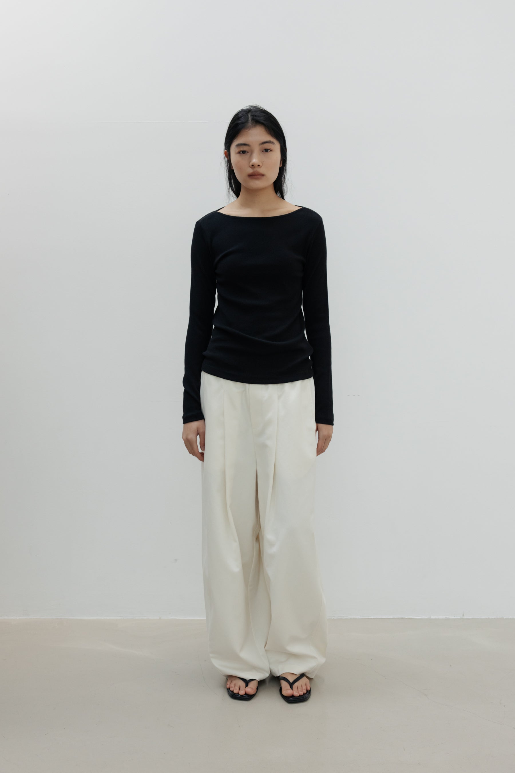 NCSSRY Slim Ribbed Boat Neck Top (Melange Grey)
