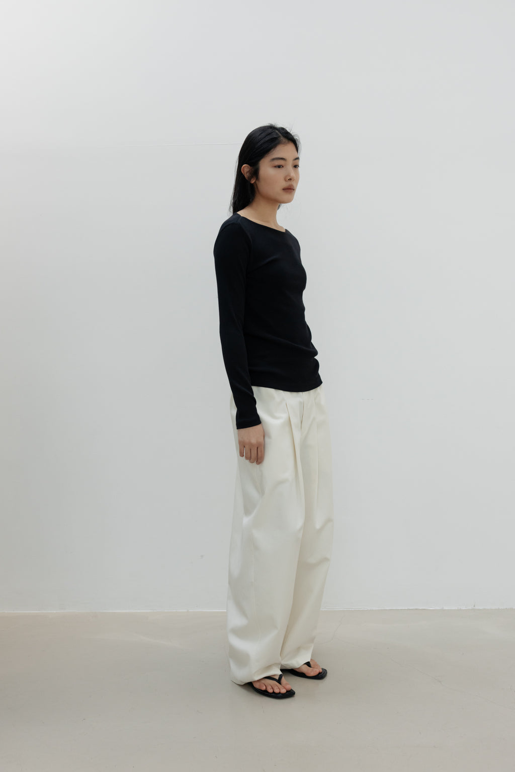 NCSSRY Slim Ribbed Boat Neck Top (Melange Grey)