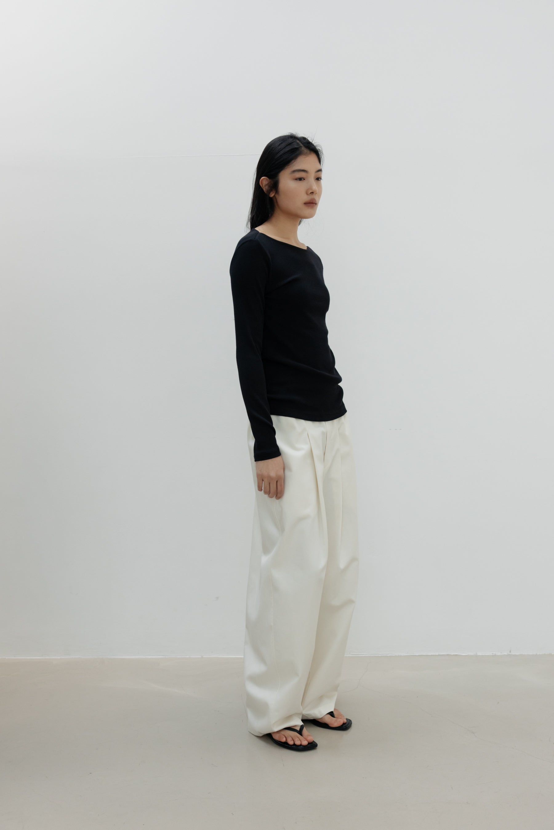 NCSSRY Slim Ribbed Boat Neck Top (Melange Grey)