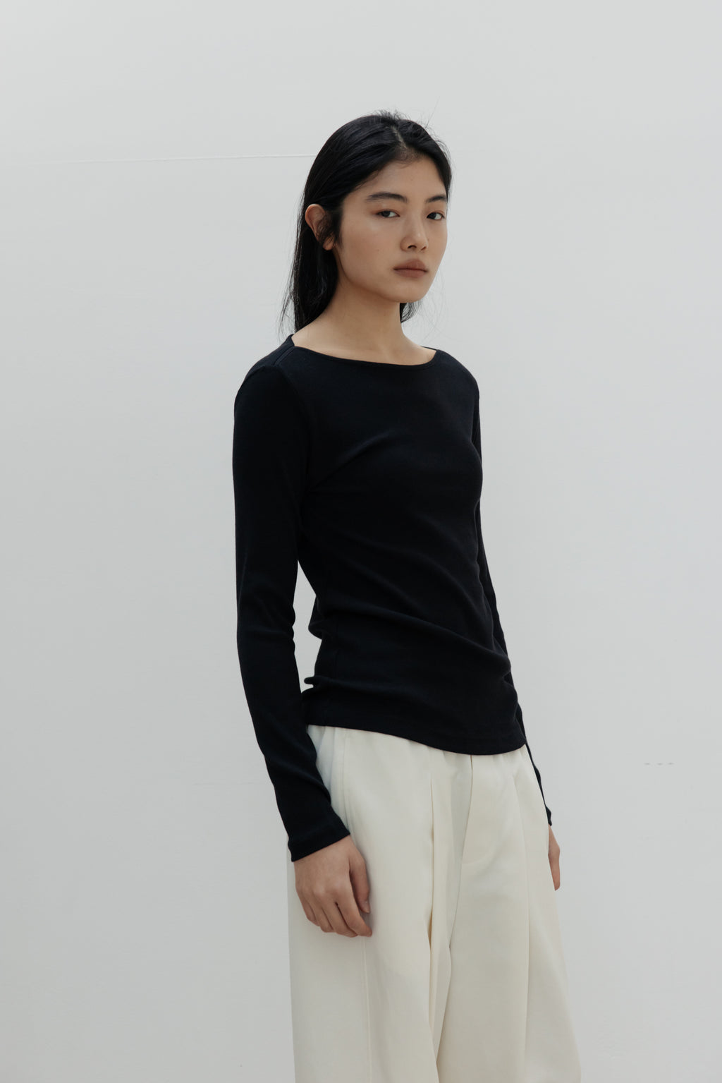 NCSSRY Slim Ribbed Boat Neck Top (Melange Grey)