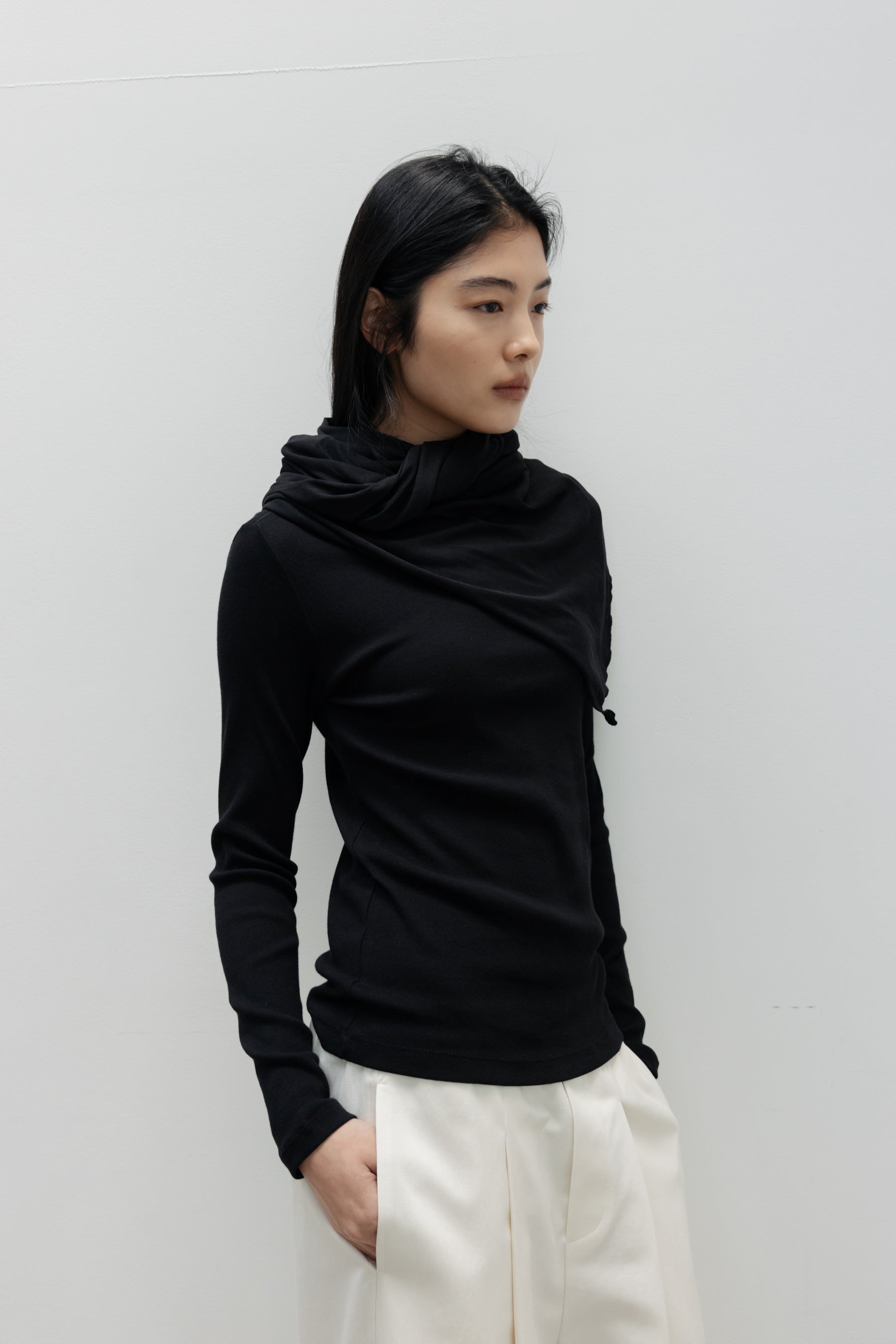 NCSSRY Slim Ribbed Boat Neck Top (Melange Grey)