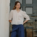 DEPOUND pintuck frill v neck blouse - white