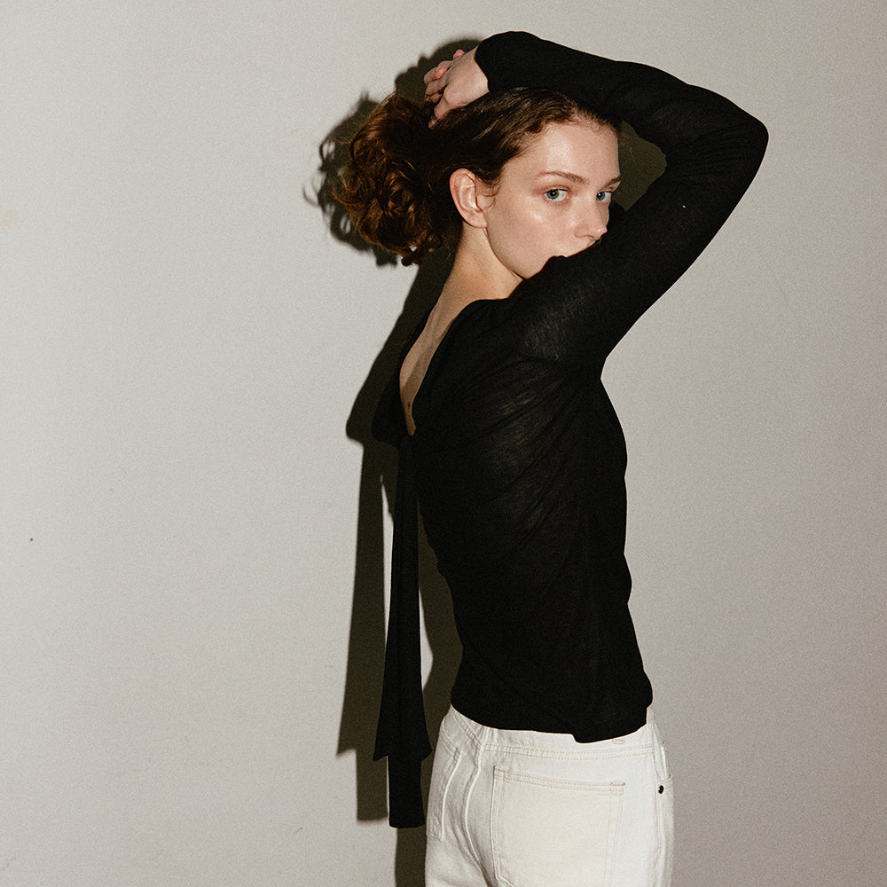 PIVER [5th]Ribbon tie top_black