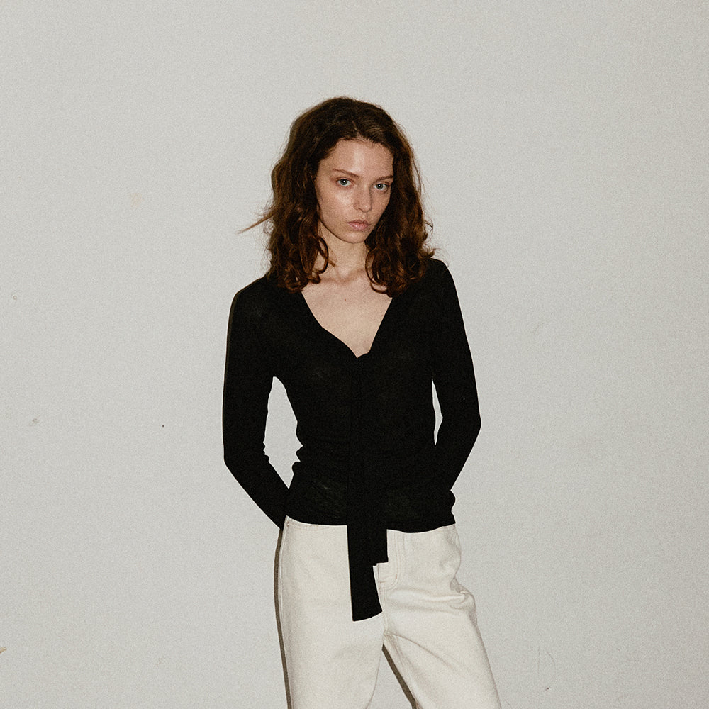 PIVER [5th]Ribbon tie top_black